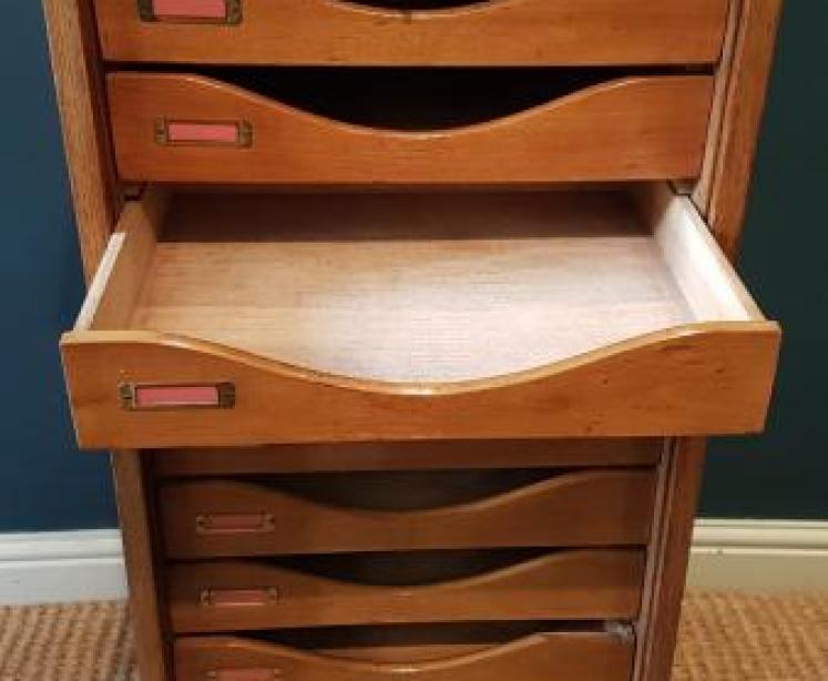 Edwardian Solid Oak Tambour Front File Cabinet - Image 7