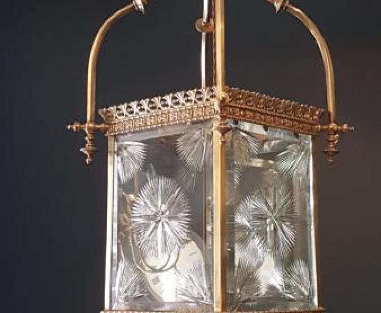 Victorian Hall Lantern with Original Cut Glass Panels - Image 1