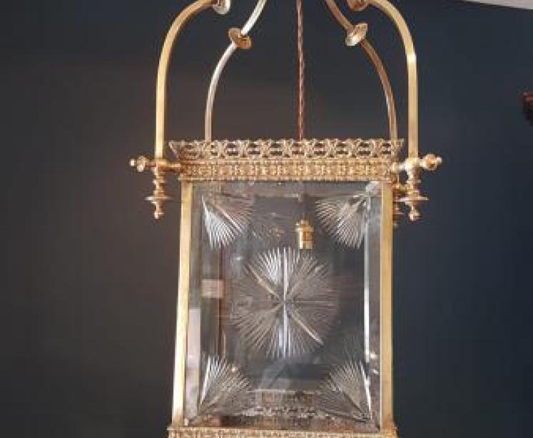 Victorian Hall Lantern with Original Cut Glass Panels - Image 4