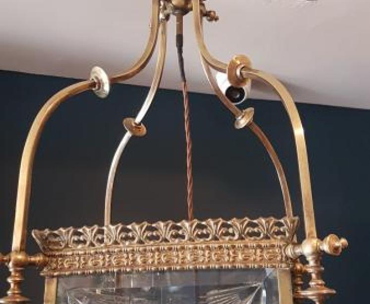 Victorian Hall Lantern with Original Cut Glass Panels - Image 5