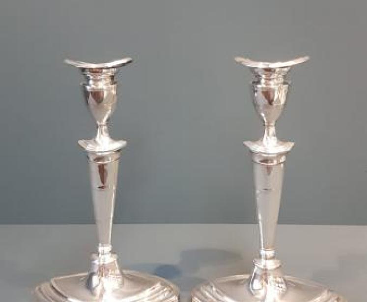 George III Style Silver Candlesticks - Image 1