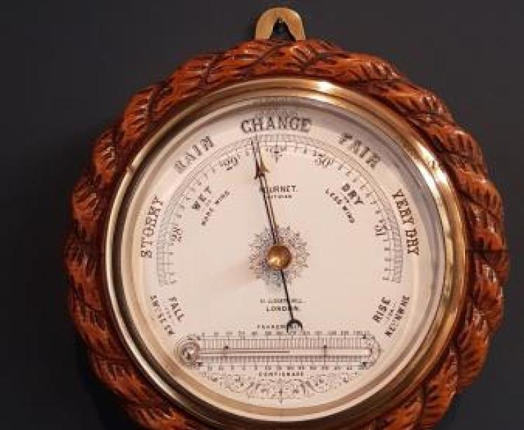 Victorian Oak Ships Barometer with Thermometer - Image 1