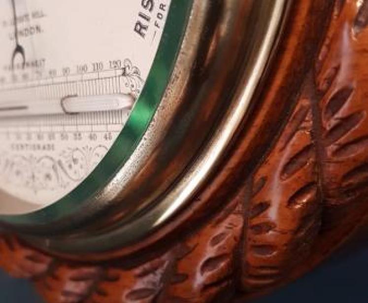 Victorian Oak Ships Barometer with Thermometer - Image 5