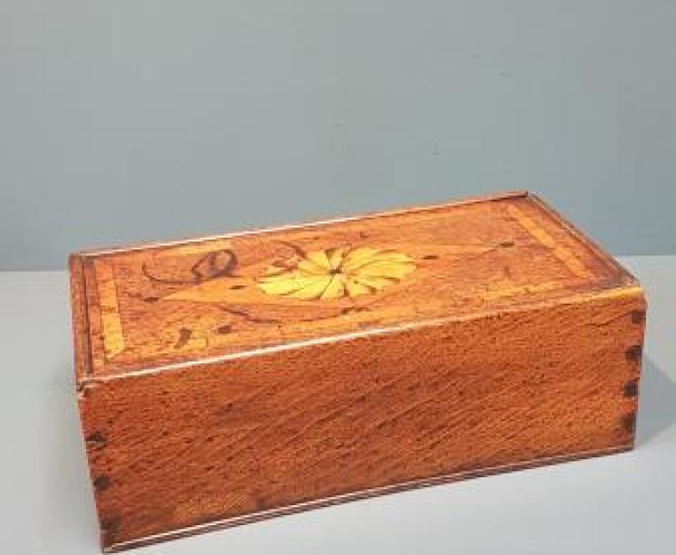 George III Inlaid Oak Candle Box - Image 1