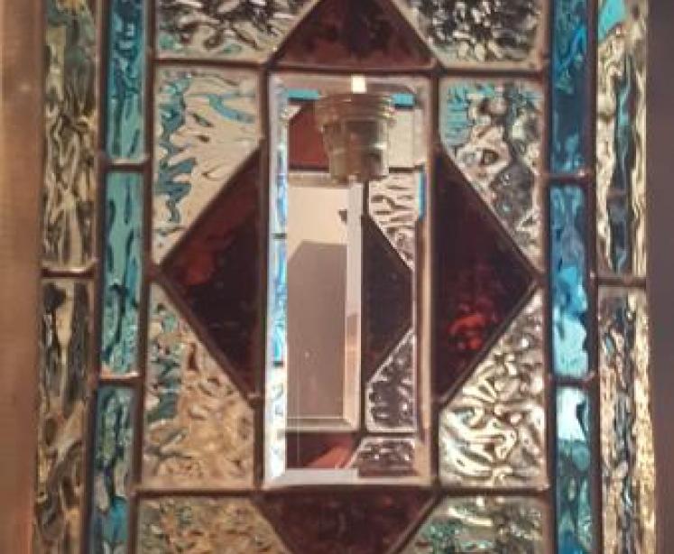 Brass Framed Leaded Glass Lantern - Image 3