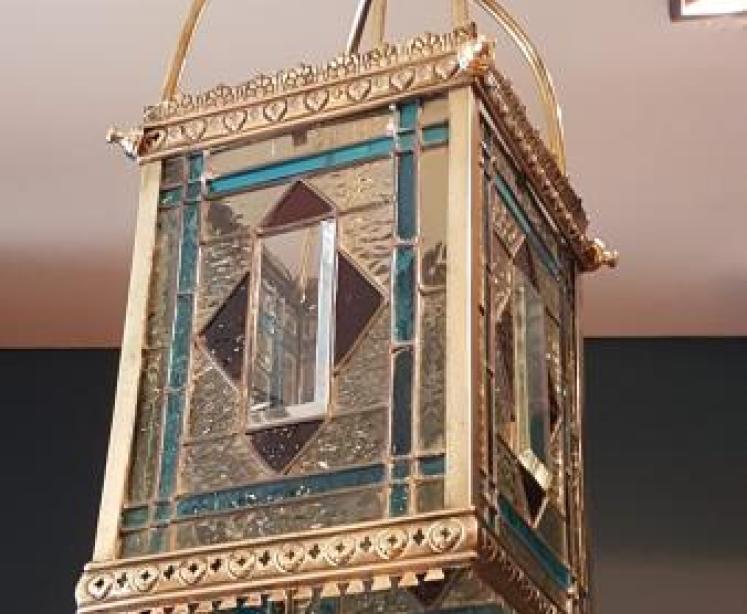 Brass Framed Leaded Glass Lantern - Image 4