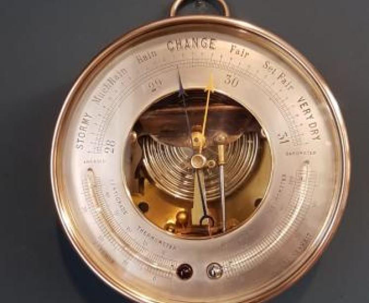 Victorian Bronzed Cased Marine Barometer with Twin Crescent Thermometers - Image 1