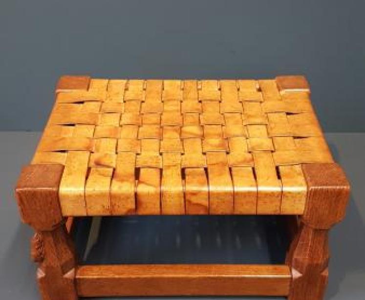 Rare 1940's Mouseman Foot Stool - Image 5
