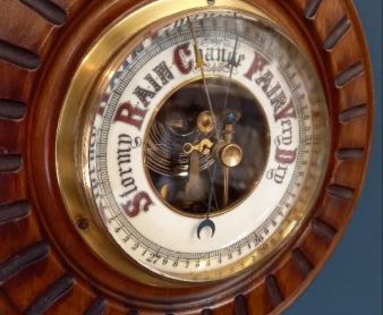 Victorian Walnut Visible Works Aneroid Barometer - Image 2