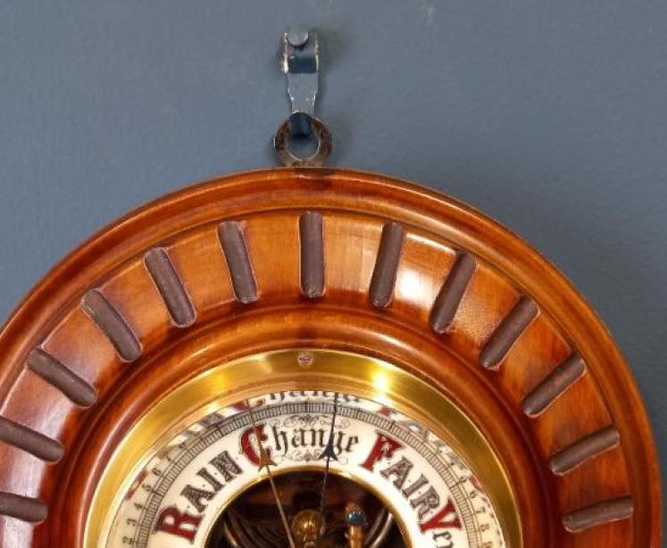 Victorian Walnut Visible Works Aneroid Barometer - Image 3