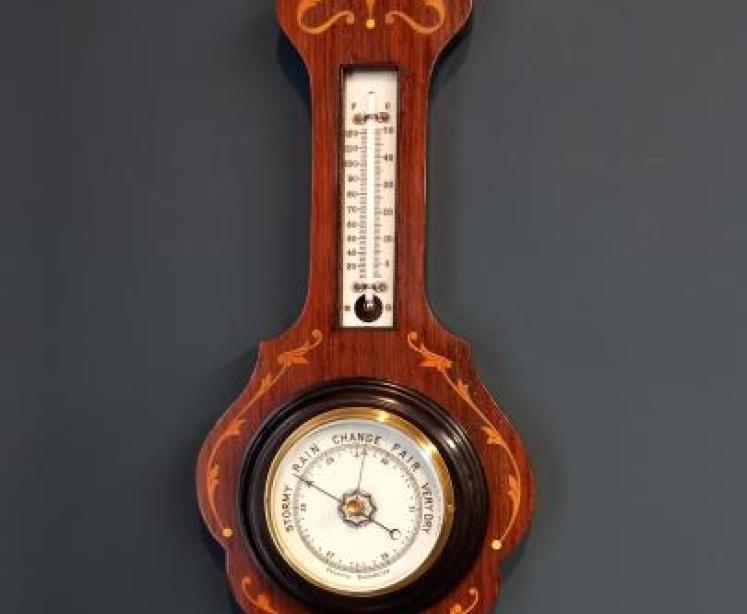 Small Victorian Rosewood Inlaid Banjo Barometer - Image 1