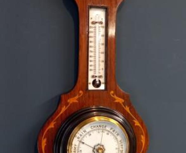 Small Victorian Rosewood Inlaid Banjo Barometer - Image 7