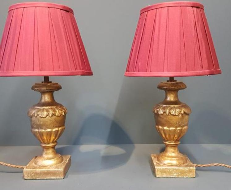 Pair of Timber Gilt Edwardian Table Lamps - Image 1