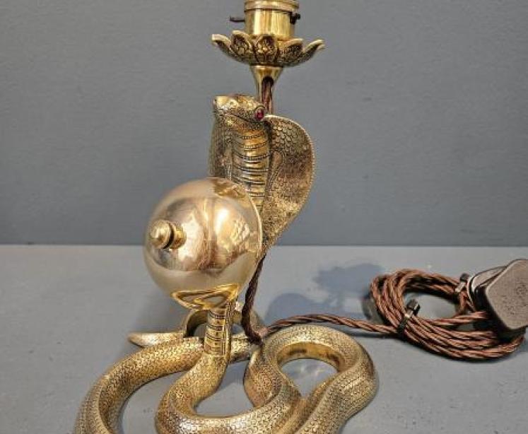 Unusual Edwardian Serpent Table Lamp and Counter Bell - Image 1