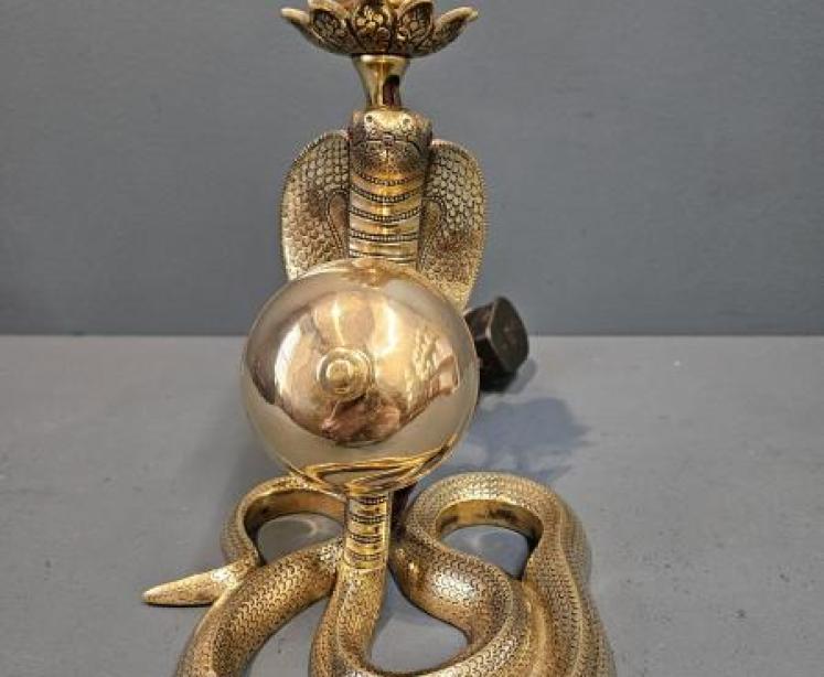 Unusual Edwardian Serpent Table Lamp and Counter Bell - Image 2