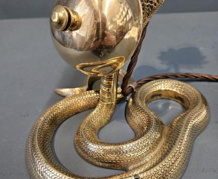 Unusual Edwardian Serpent Table Lamp and Counter Bell - Image 3