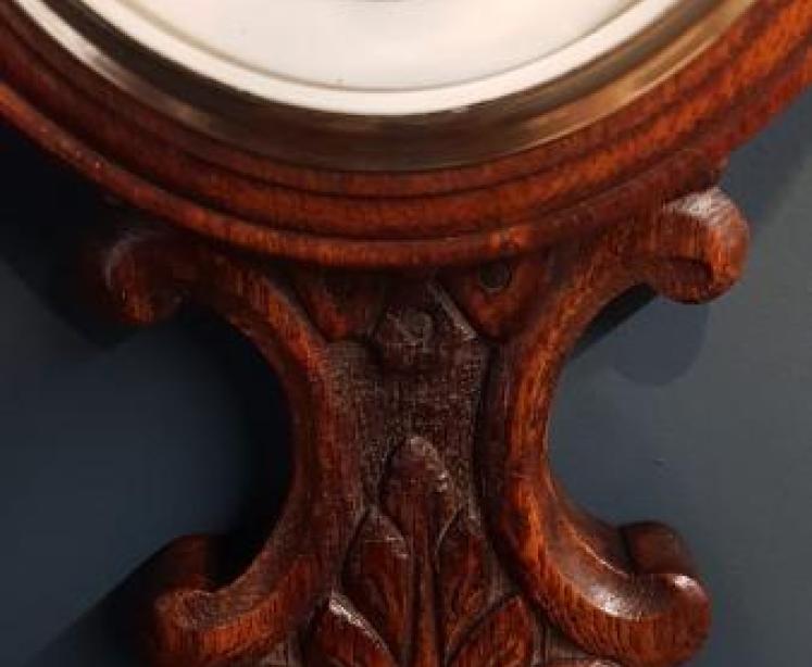 Small Victorian Carved Oak Preston Banjo Barometer - Image 6
