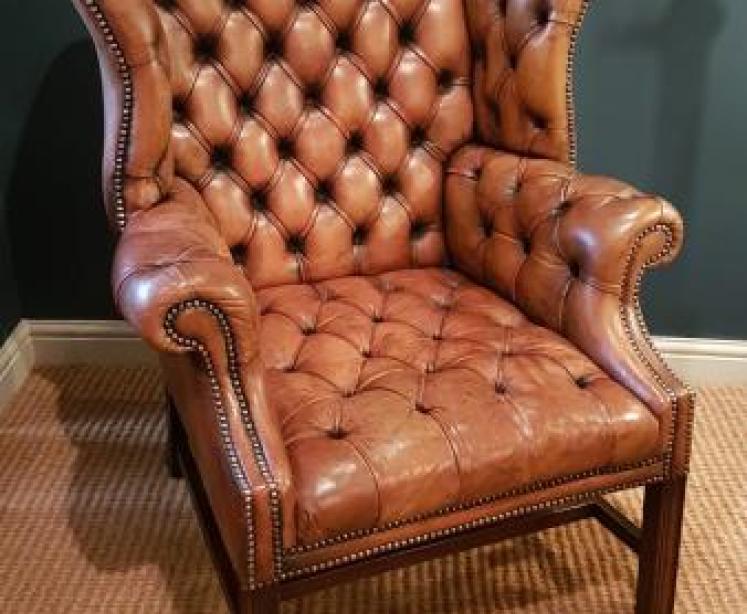 Superb 1920's Leather Wing Back Arm Chair - Image 1