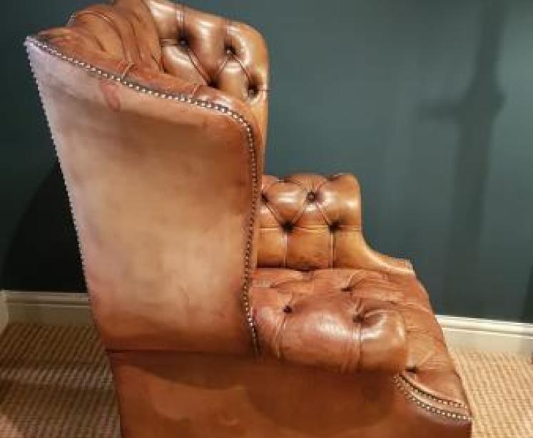 Superb 1920's Leather Wing Back Arm Chair - Image 5