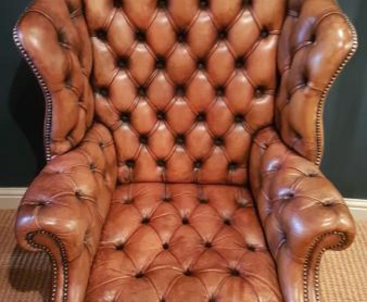 Superb 1920's Leather Wing Back Arm Chair - Image 7