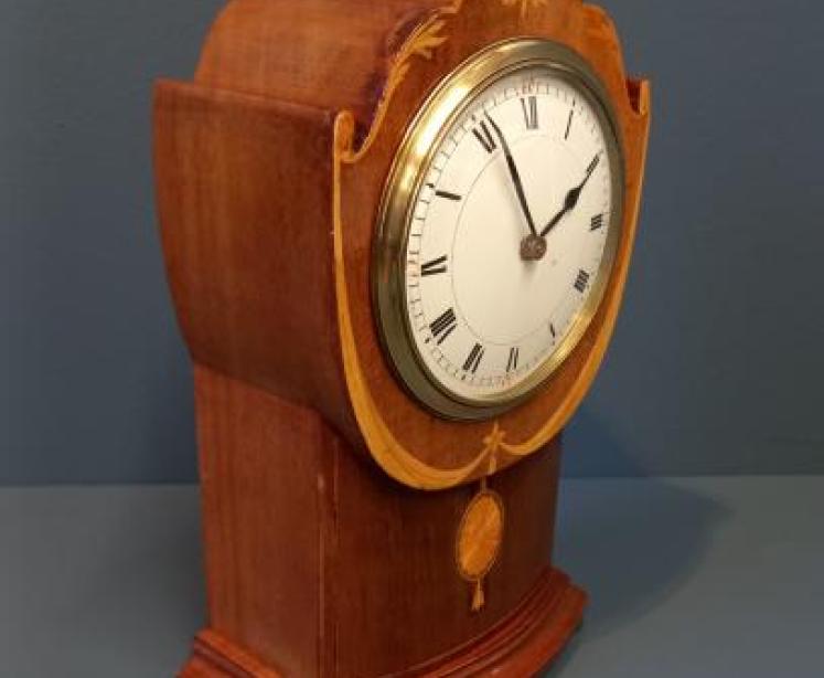 Edwardian Sheraton Garland Inlaid Mantel Clock - Image 7