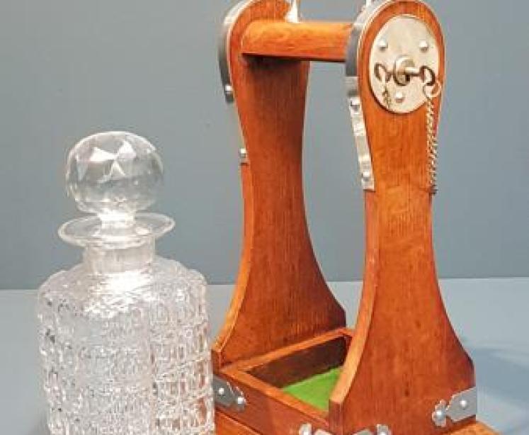 Victorian Oak and Silver Plated Tantalus - Image 2