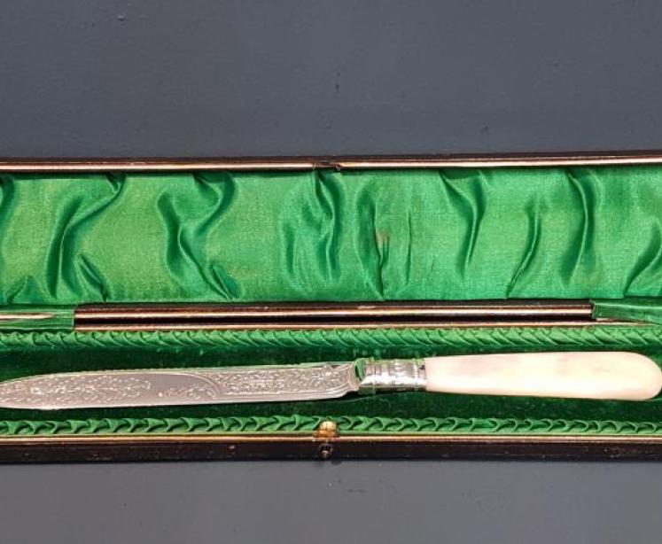 Edwardian Silver and Mother of Pearl Cake Knife - Image 1