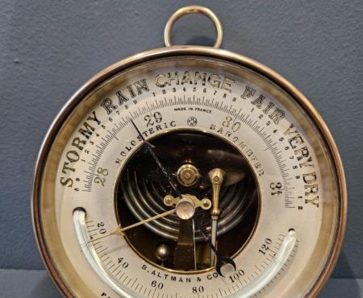 Victorian Marine Barometer with Crescent Thermometer - Image 1
