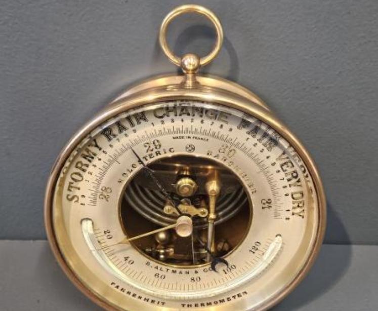 Victorian Marine Barometer with Crescent Thermometer - Image 4