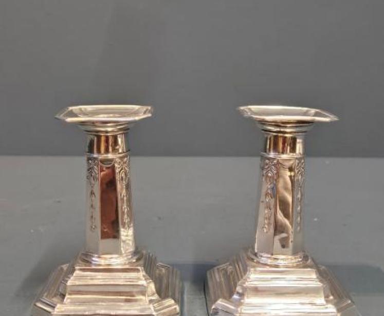 Pair of Edwardian Solid Silver Candlesticks  - Image 5