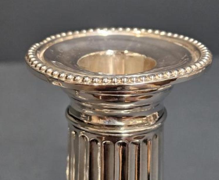 Pair of  Victorian Silver Reeded Column Candlesticks - Image 4