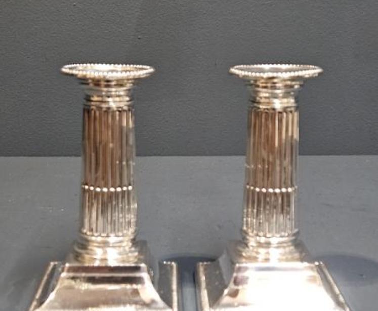 Pair of  Victorian Silver Reeded Column Candlesticks - Image 6