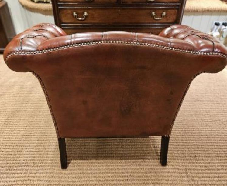 Matching Pair of 1920's Red Leather Chesterfield Arm Chairs - Image 4