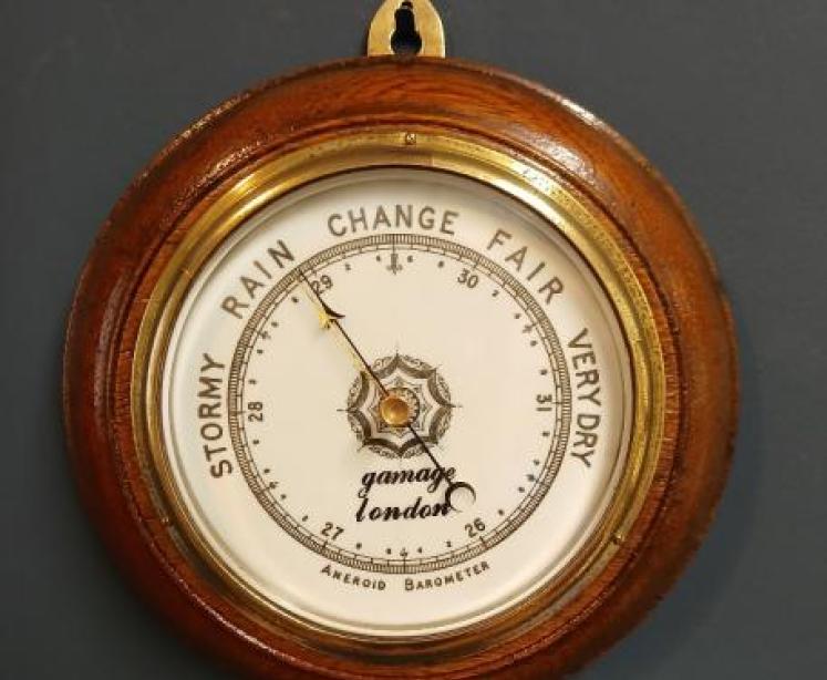 Victorian Oak Gamage of London Aneroid Barometer - Image 1