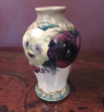 Early Moorcroft Pansy on Cream Baluster Shaped Vase