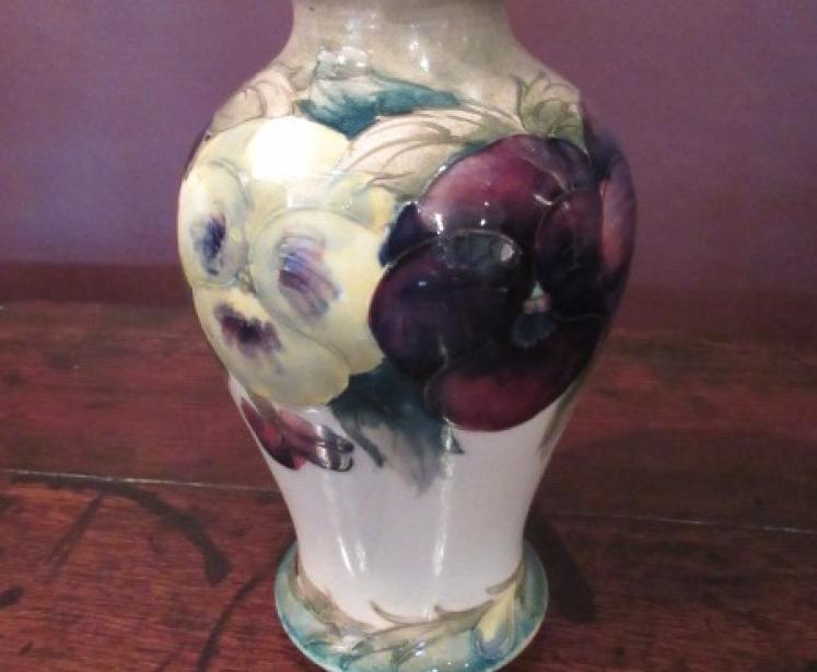 Early Moorcroft Pansy on Cream Baluster Shaped Vase - Image 1