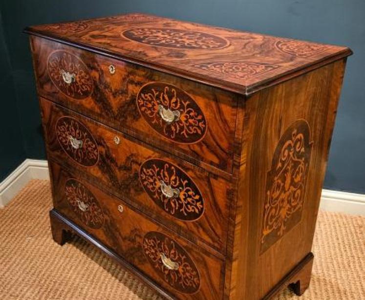 Superb Victorian Marquetry Walnut Chest of Drawers - Image 5