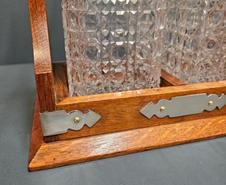 Victorian Oak & Silver Plated Two Bottle Tantalus - Image 2
