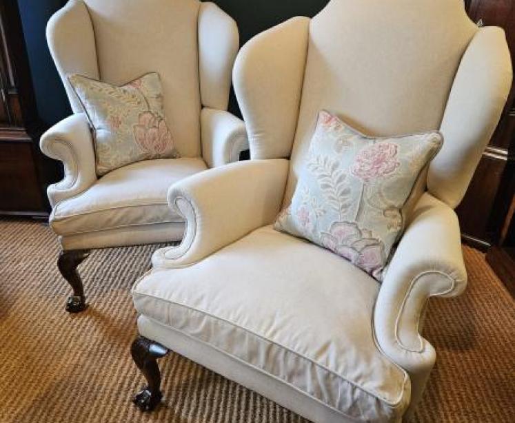Matching Pair of Wing Back Armchairs - Image 1
