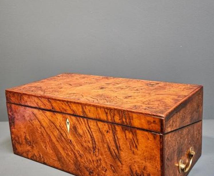 Early Victorian Burr Oak and Yew Writing Slope - Image 5