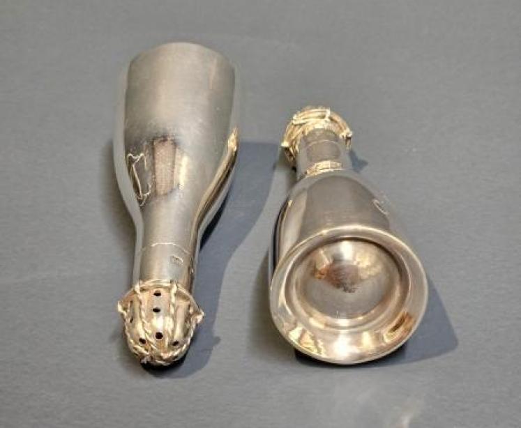 Pair of silver Victorian Champagne Bottle Peppers - Image 6