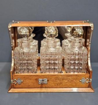 Victorian Oak Three Bottle Tantalus