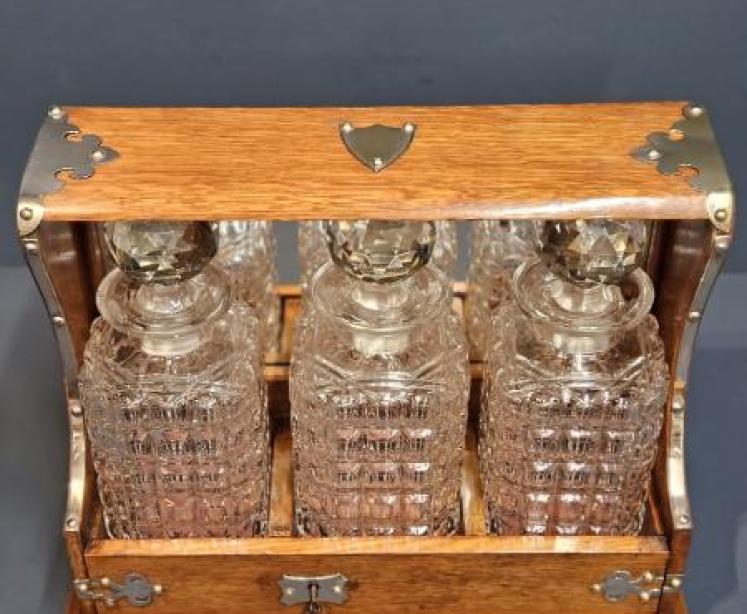 Victorian Oak Three Bottle Tantalus - Image 6