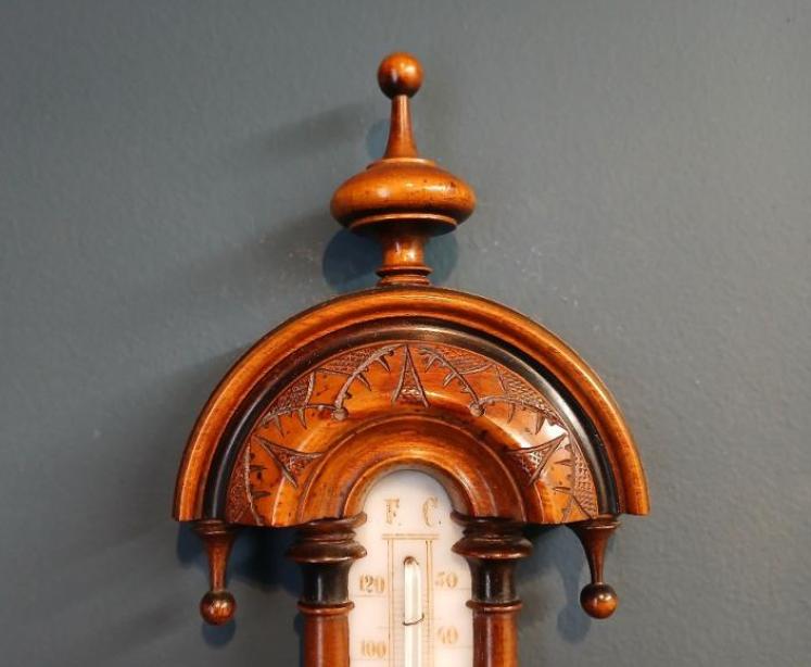 Victorian Walnut Pendant Banjo Barometer - Image 6