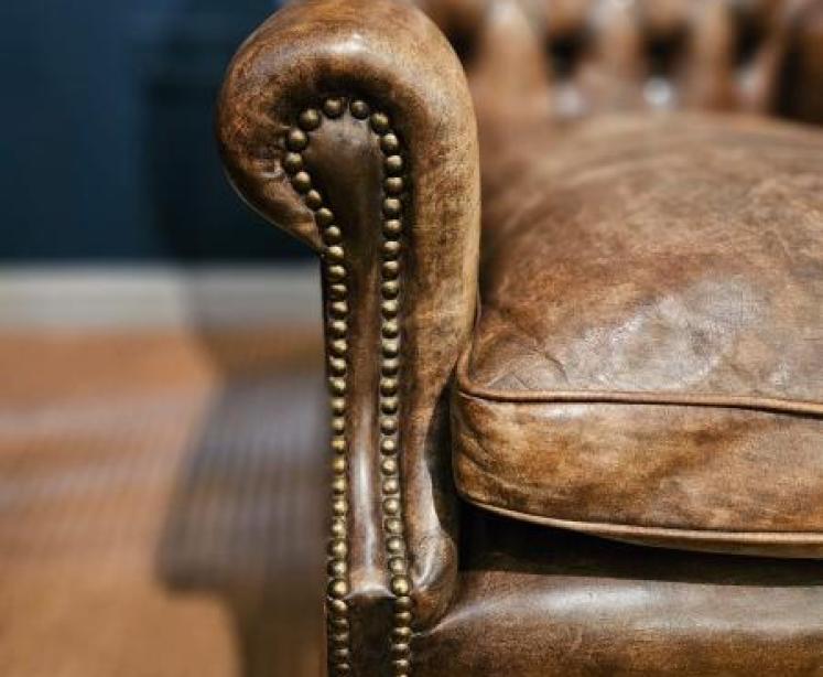 Superb 1920's Brown Hide Wing Back Arm Chair - Image 5