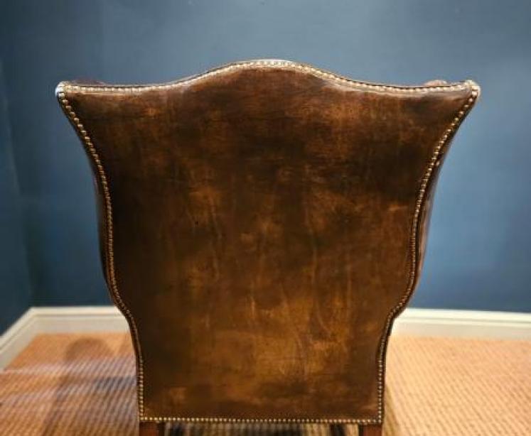 Superb 1920's Brown Hide Wing Back Arm Chair - Image 6