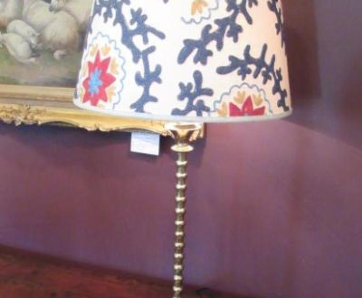 Tall Solid Brass Lamp & Crewel Work Shade - Image 2