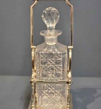 Victorian Cut Crystal Decanter & Silver Plated Stand