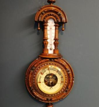 Small Victorian Walnut Pendant Banjo Barometer