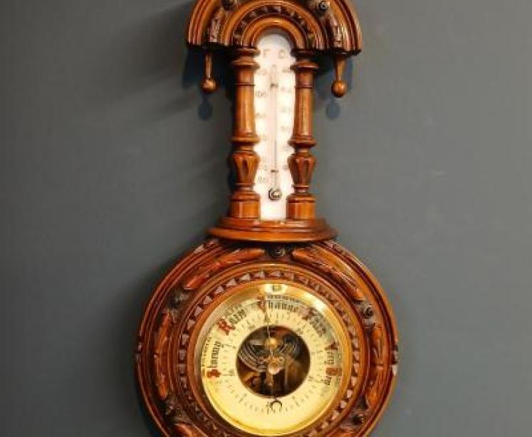 Small Victorian Walnut Pendant Banjo Barometer - Image 1